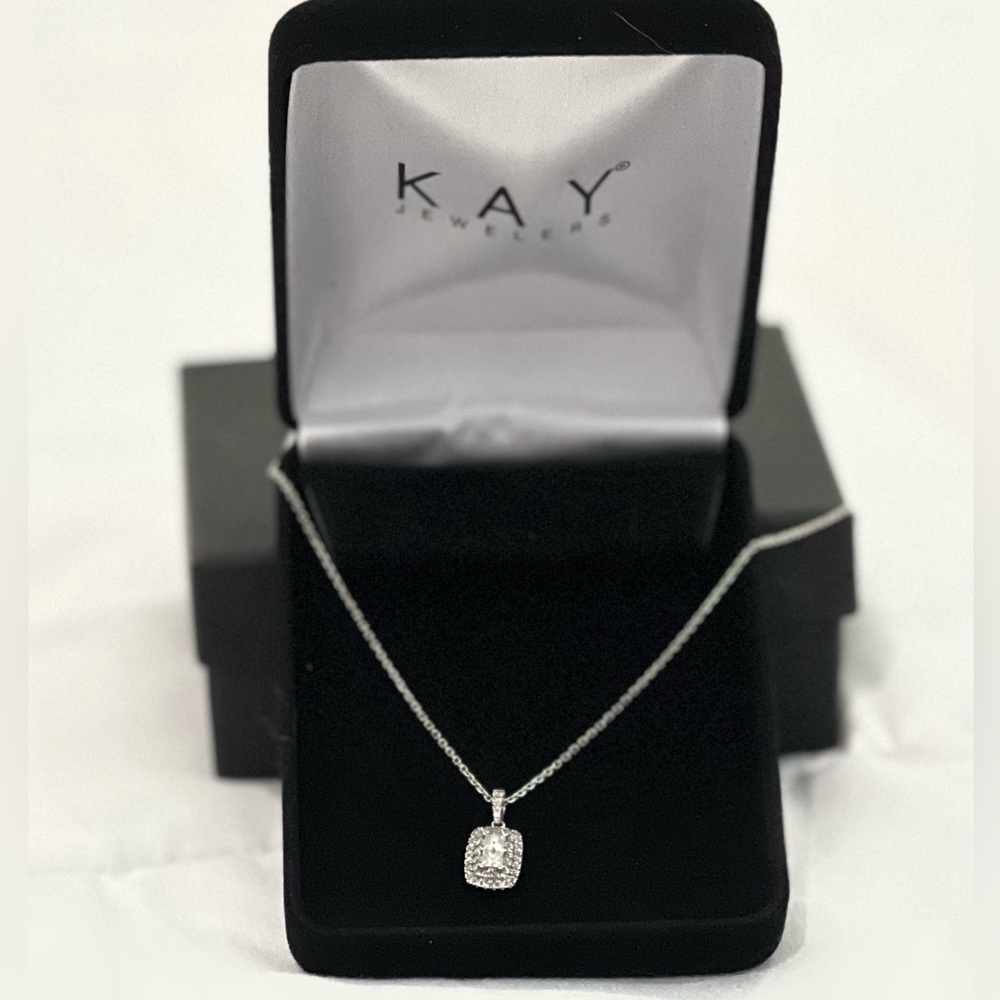 18 inch necklace; 10k white gold 0.5k diamond square Kay Jewelers